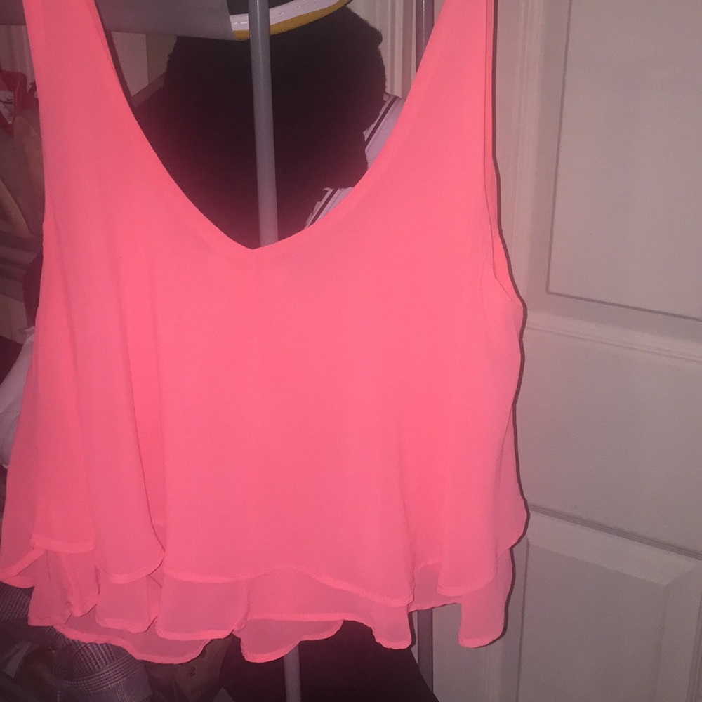 Neon peach V neck blouse